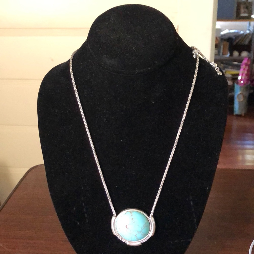 Turquoise like bead on silver tone necklace